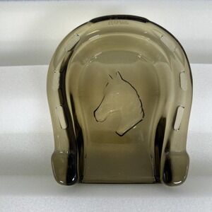 Vintage Avon Lucky Horseshoe Soap Dish Trinkey Tray Smokey Glass